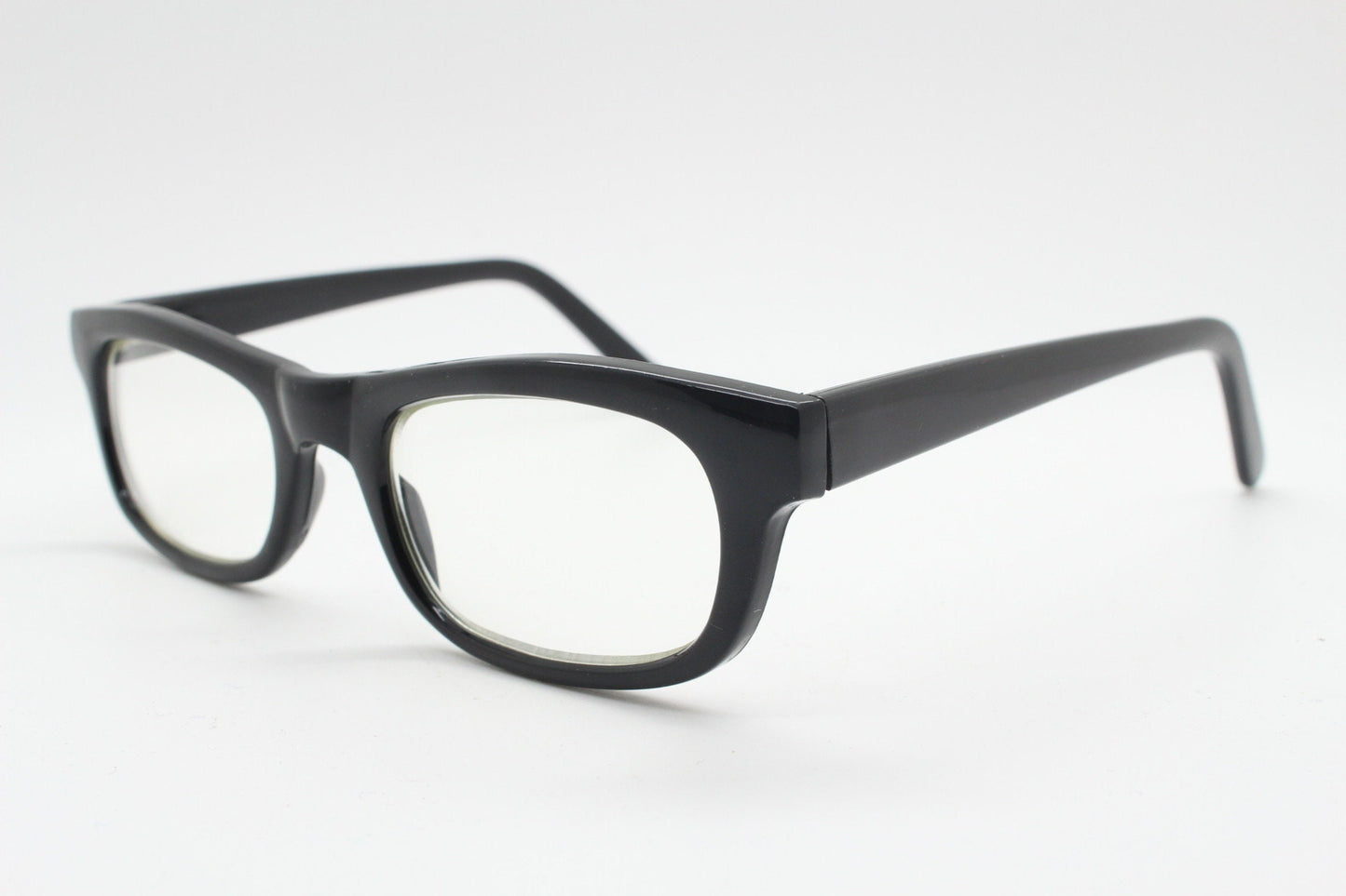 90s vintage black low profile glasses. 60s design rectangular gloss acetate optical frames. Prescription eyeglasses. RX Spectacles. BNWT NOS