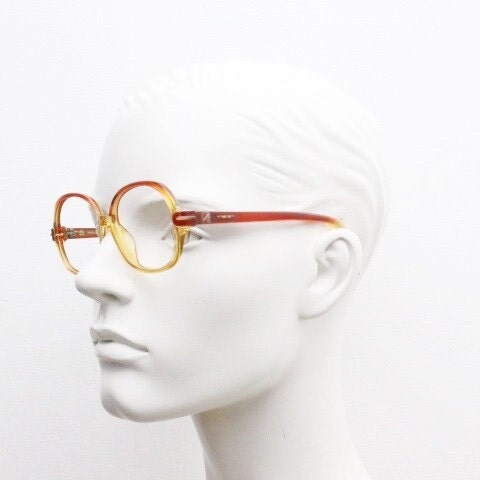 Viennaline 70s vintage round eye glasses made from Optyl. Red to yellow ombre fade optical frames. Womens NOS prescription RX eyeglasses