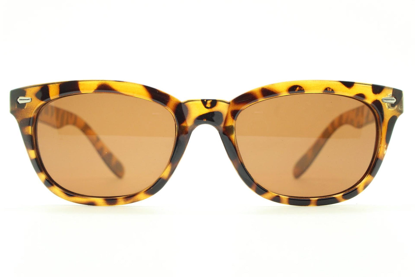 Vintage 90s modified wayfarer design sunglasses. Vibrant honey tortoise low profile frame with Havana brown lenses. Unused NOS
