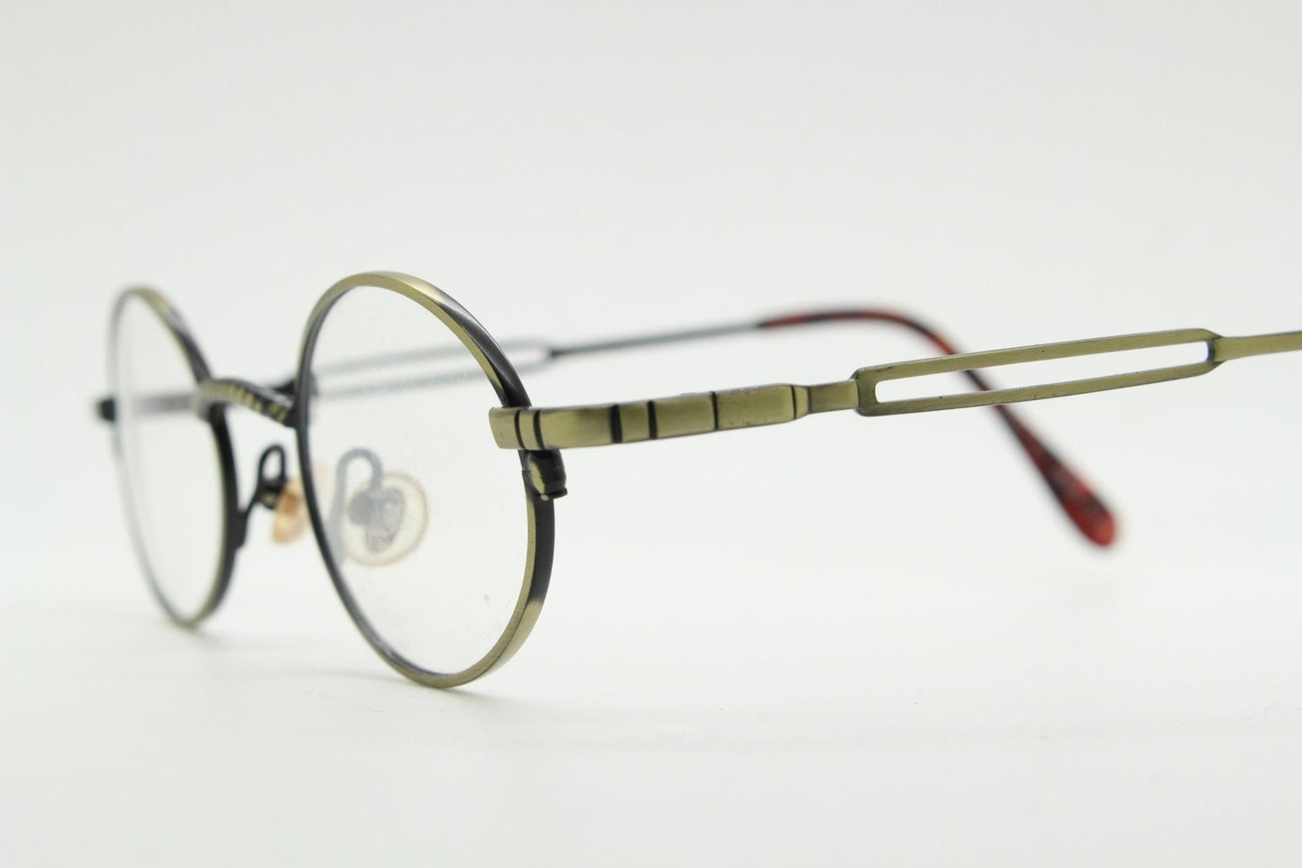 Paris Ma 90s vintage small oval eye glasses. Brushed bronze optical frames with charming details. Prescription NOS. Steampunk spectacles