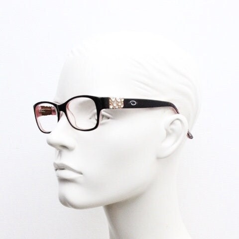 Oscar de la Renta vintage diamante eye glasses. Leopard print layered acetate optical frames. Womens prescription RX eyeglasses. Rhinestone