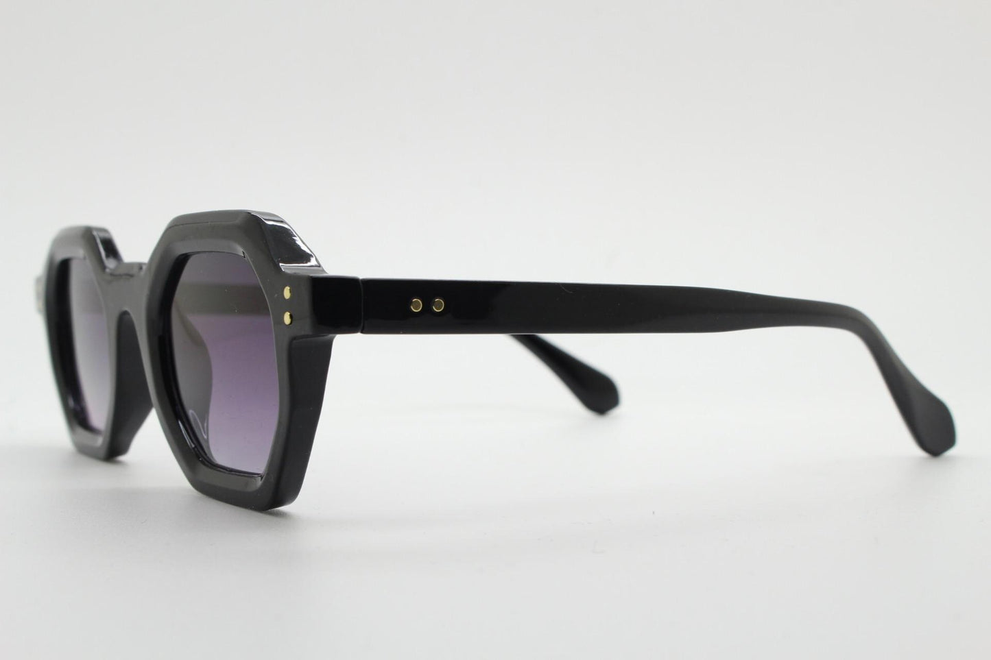 90s vintage hexagon sunglasses. 6 sided black 60s design gloss low profile frame with graduating lenses. BNWT. NOS Octagon