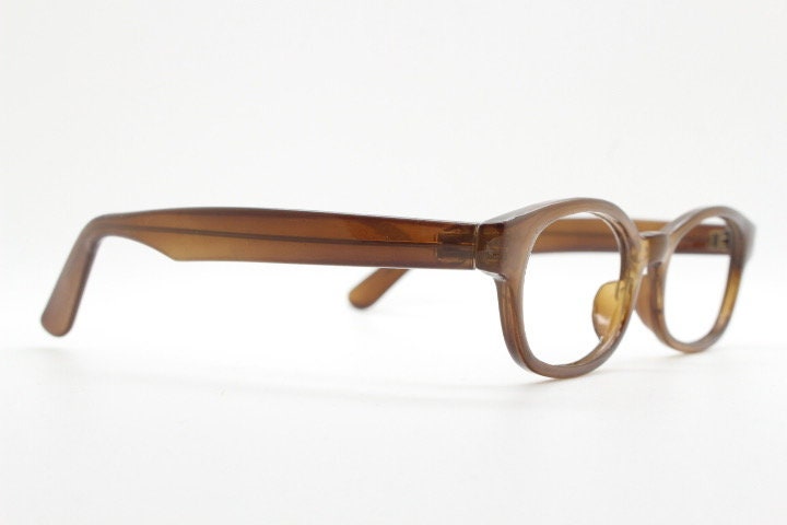 90s vintage rectangular low profile eye glasses. Transparent brown optical frames. Prescription eyeglasses. RX Spectacles. Quality NOS