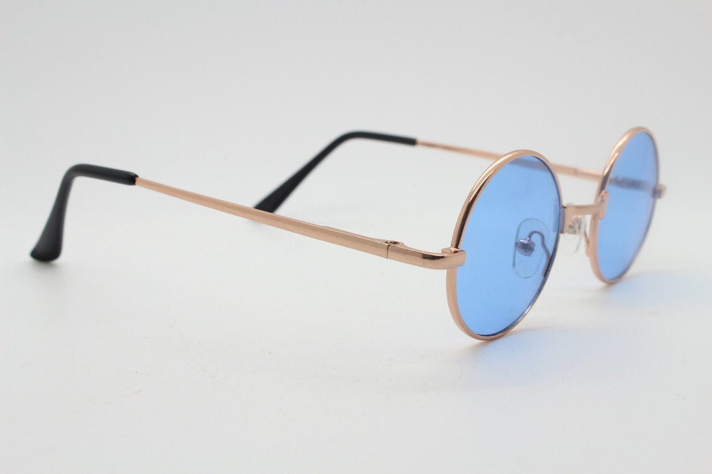 Kids 90s round vintage sunglasses. Rose gold metal frame with sky blue lenses. Childrens. John Lennon. BNWT
