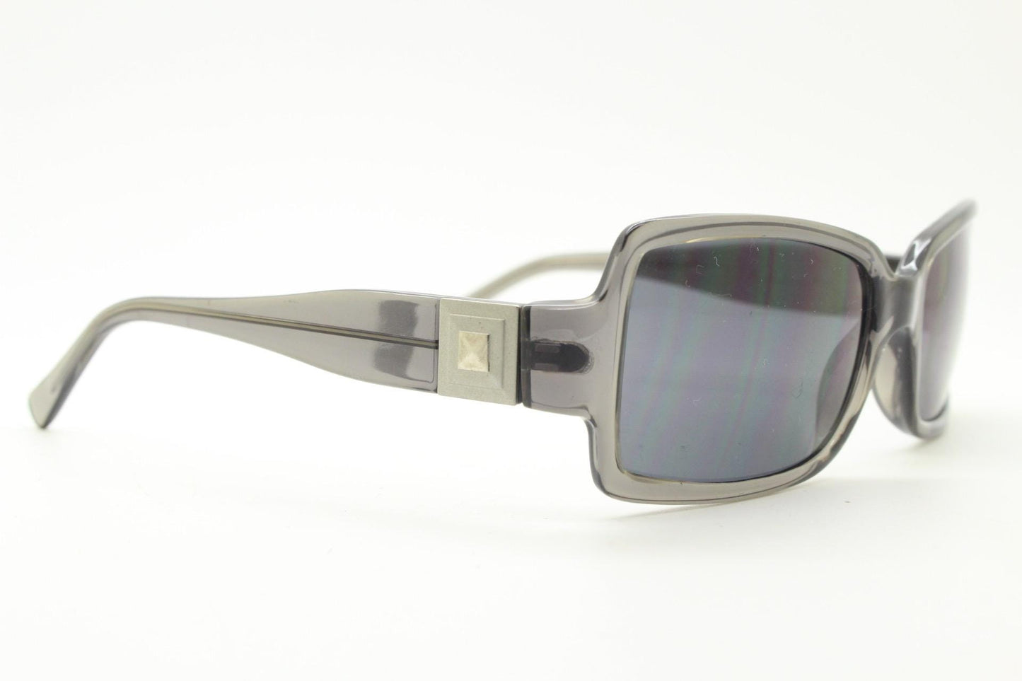 Y2k vintage wrap around curved rectangular sunglasses from Italy. Dark grey acetate frame with matching lenses. 2000's NOS