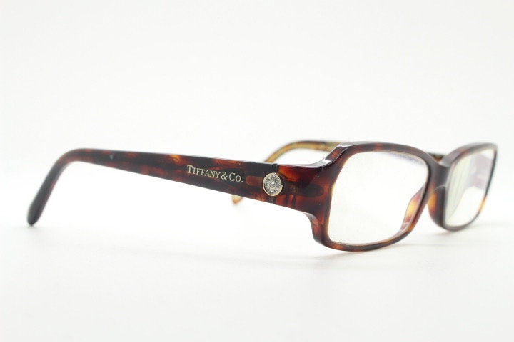 Tiffany and Co rectangular eye glasses. Luxury low profile tortoise acetate optical frames. Prescription eyeglasses. RX vintage spectacles
