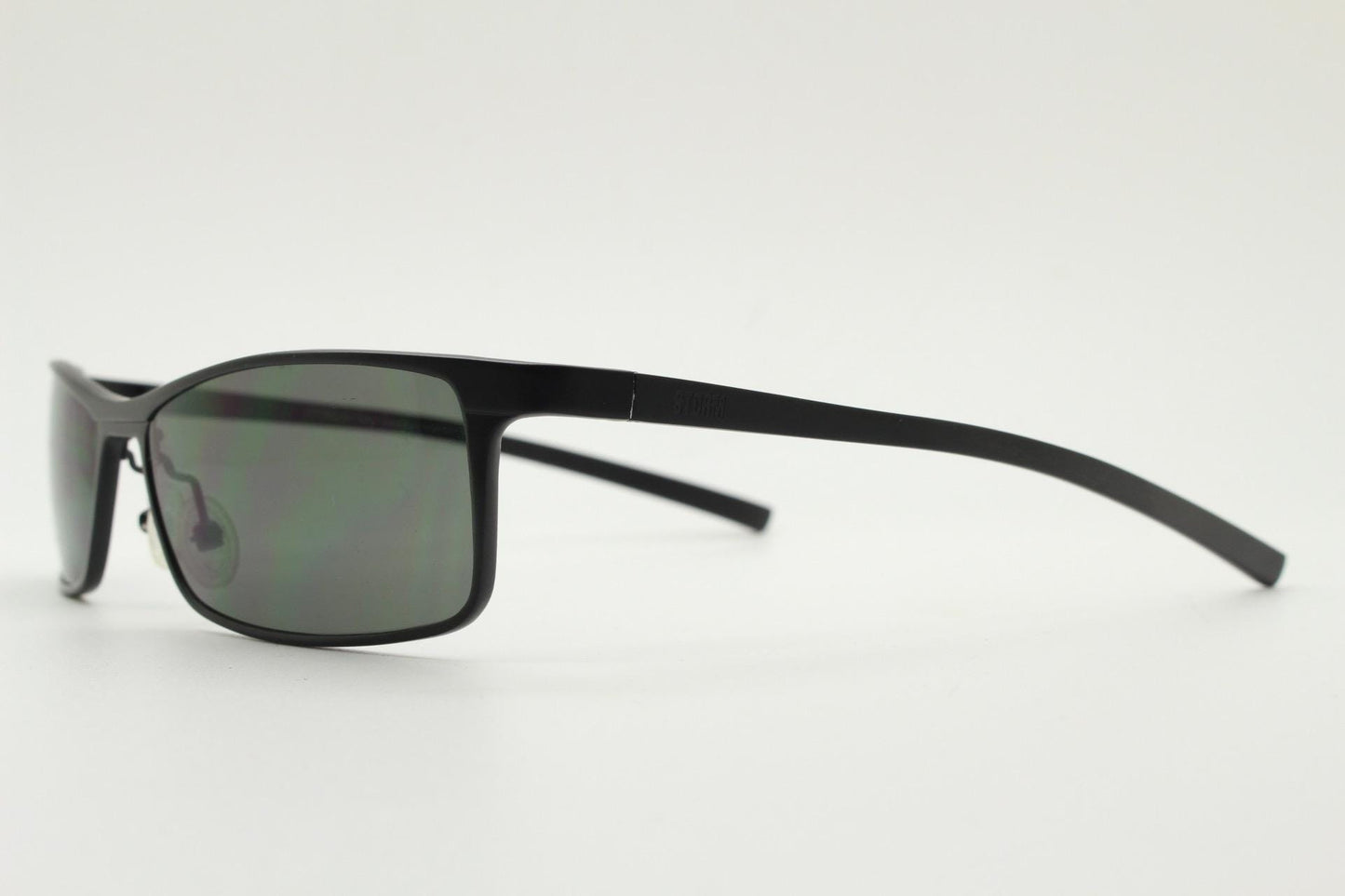 90s vintage sharp rectangular sunglasses by Storm. Minimal matt finish low profile flat top with straightened arms. 60s design. NOS