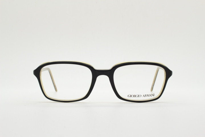 Giorgio Armani rectangular eye glasses made in Italy. Black gloss layered acetate optical frames. Prescription eyeglasses. RX spectacles