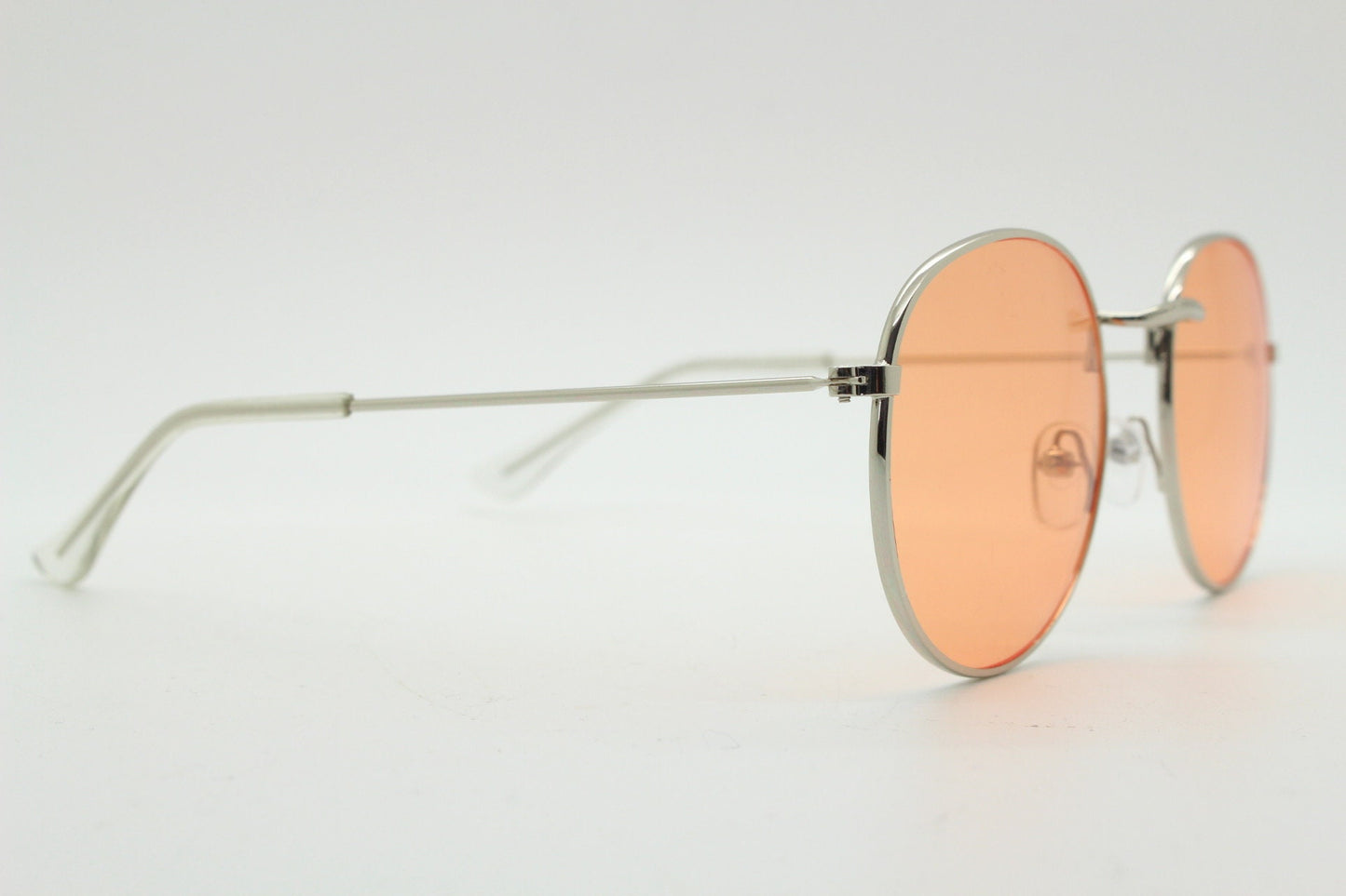 90s vintage round metal sunglasses, 60s style silver frame with blazing orange lenses. Unused. BNWT. Panto