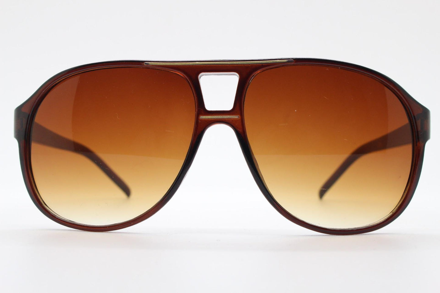Y2K vintage aviator sunglasses. 2000's transparent brown frame with graduating lenses and gold detail. 70s design. 00's NOS aviators