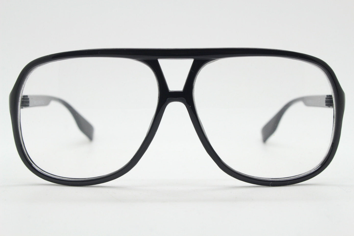 90s vintage square aviator eye glasses. Slim black gloss optical frame aviators. RX prescription eyeglasses. NOS