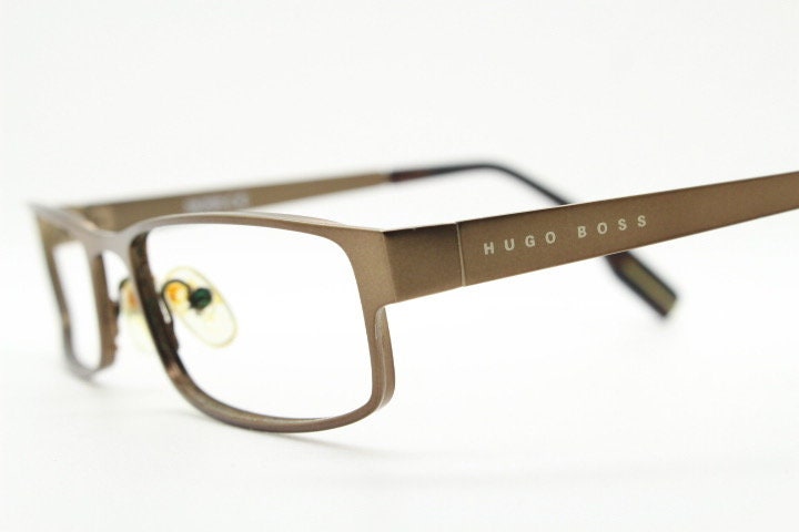 Hugo Boss vintage rectangular eye glasses. Handsome brown metallic finish optical frame. Prescription eyeglasses. RX spectacles