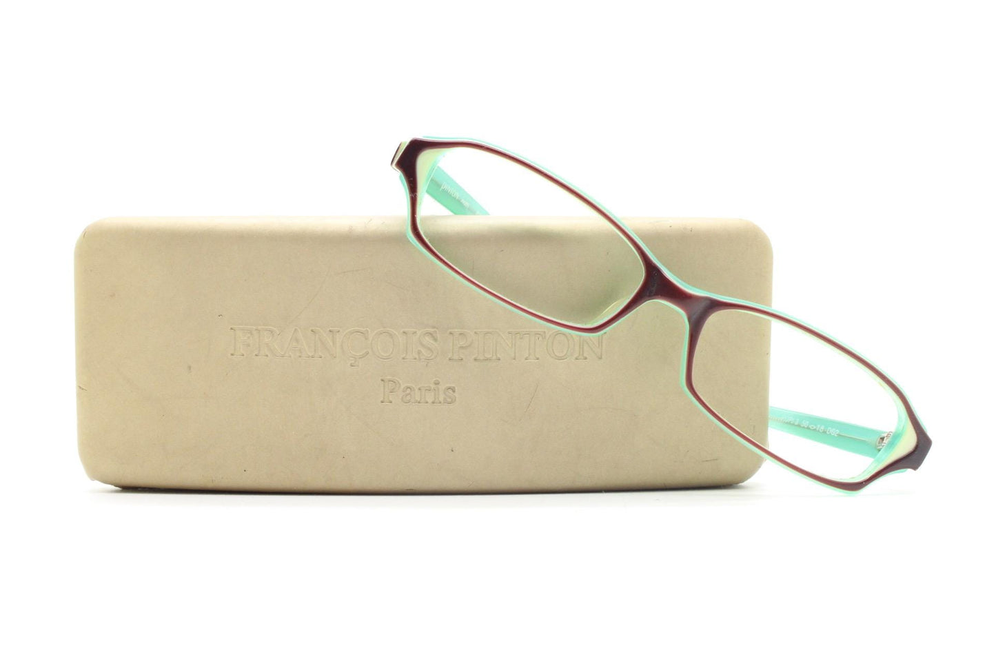 Francois Pinton Paris rectangular cat eye glasses made in Italy. Womens vibrant green acetate optical frames with brown front. Vintage
