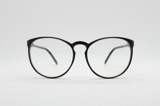 80s vintage black round glasses. Slightly oversized slim optical frames. Prescription eyeglasses with clear lens. RX spectacles