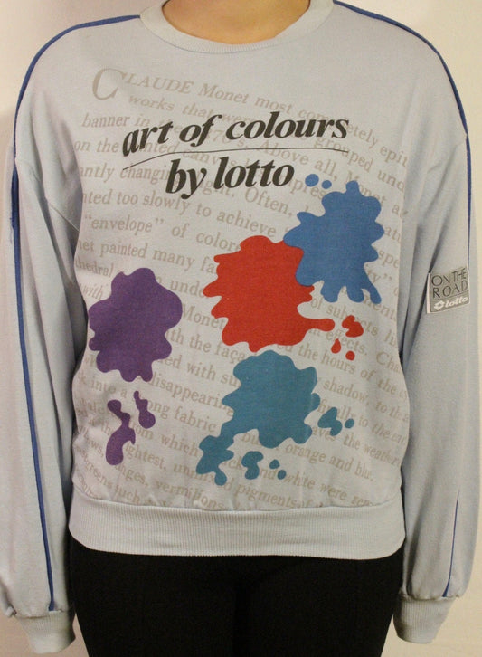 Vintage 80s blue sweatshirt by Lotto with 'art of colours' paint splash graphic. Made in Italy.