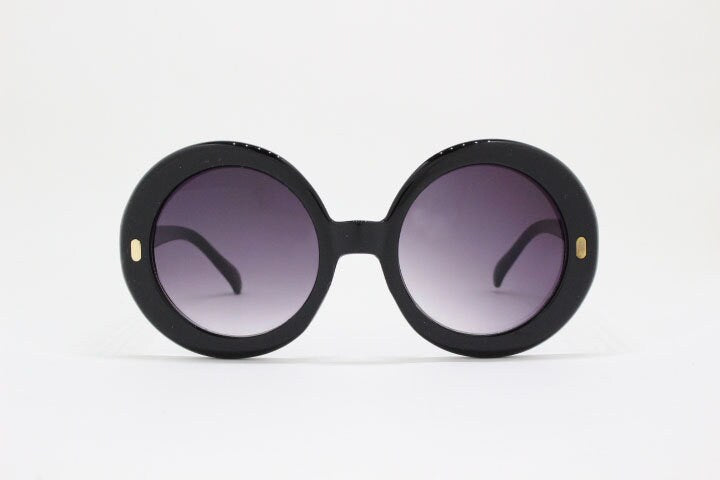 Y2k vintage oversized round sunglasses. Women's big 60s mod style black frame with smoky gradient lenses. Unused BNWT