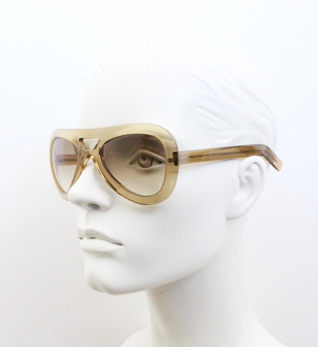 Cutler and Gross London dynamic thick frame acetate aviator. Transparent light brown with matching light tone lenses. Y2K. Vintage