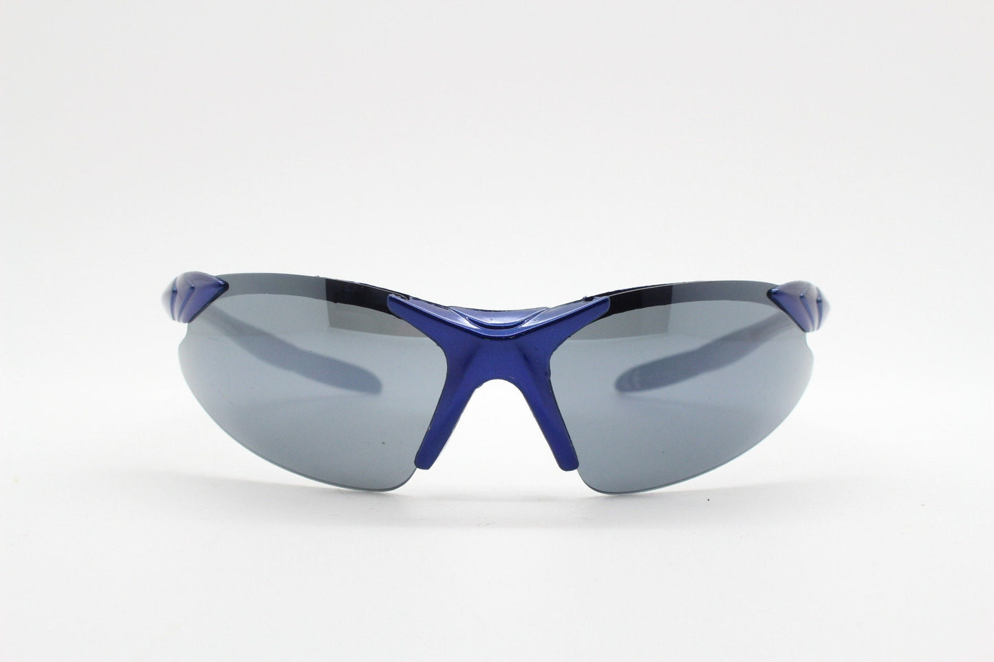 2000s vintage visor sunglasses. Blue half frame wrap around sports shield with pointed lenses. Mini mask. Cycling. Y2K. NOS