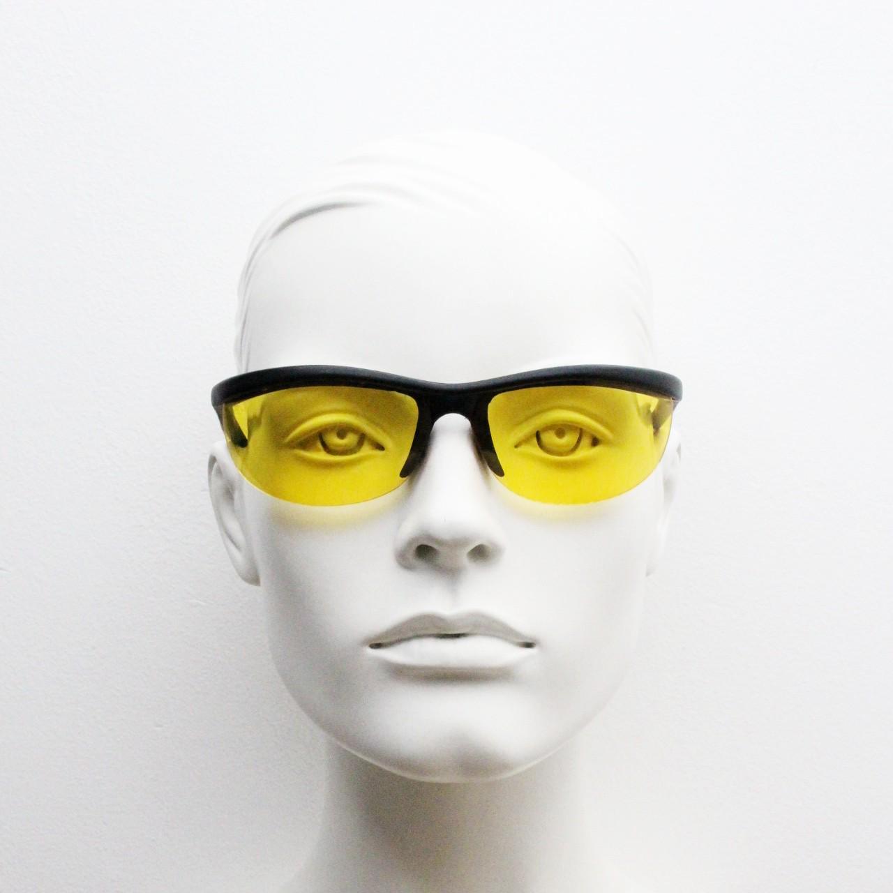 90s vintage half frame shield sunglasses. Thick matt black wrap around brow with intense orange bug eye lenses. Rave fashion grail. NOS
