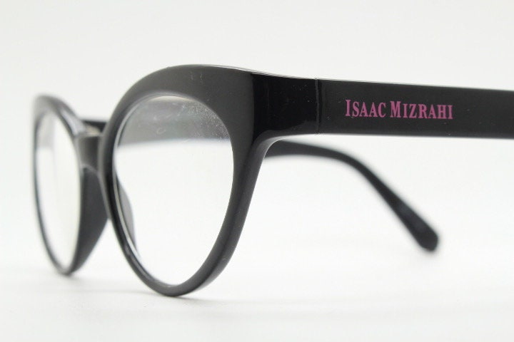 Isaac Mizrahi vintage cat eye glasses. Womens black gloss substantial cateye optical frames. Prescription eyeglasses. RX NOS spectacles