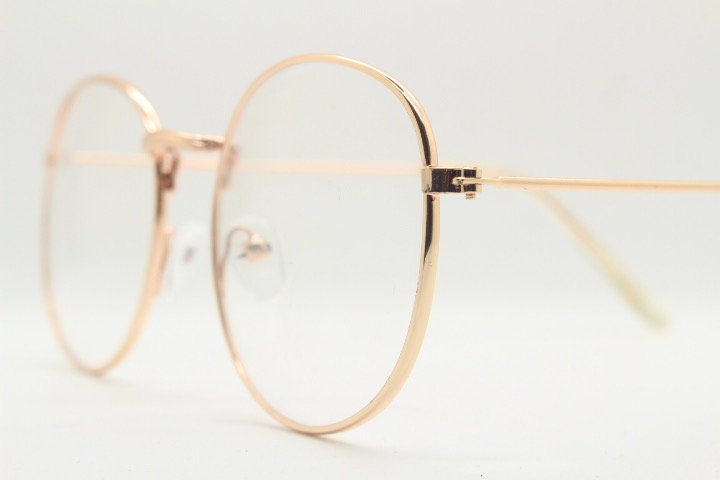 90s vintage round metal glasses, 60s design rose gold frame with clear lenses. NOS panto eyeglasses with clear lenses