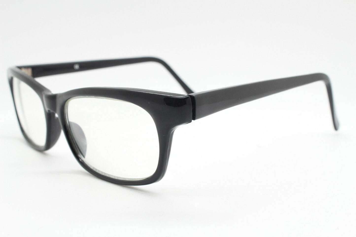 90s vintage black low profile glasses. 60s design rectangular gloss acetate optical frames. Prescription eyeglasses. RX Spectacles. BNWT NOS