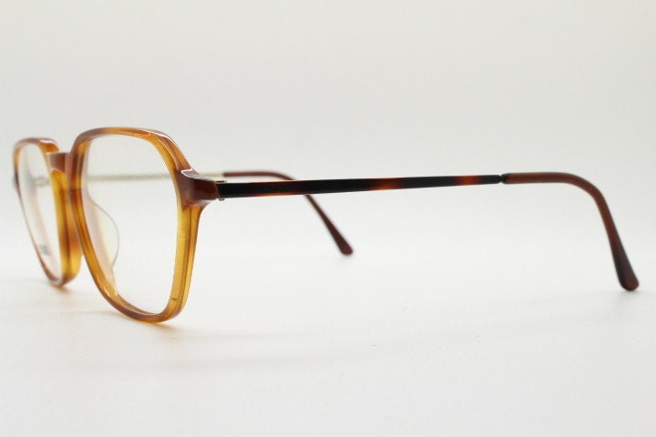 Missoni 90s vintage square hexagon eye glasses made in Italy. Transparent brown optical frames with enamel tiger arms. Prescription RX NOS