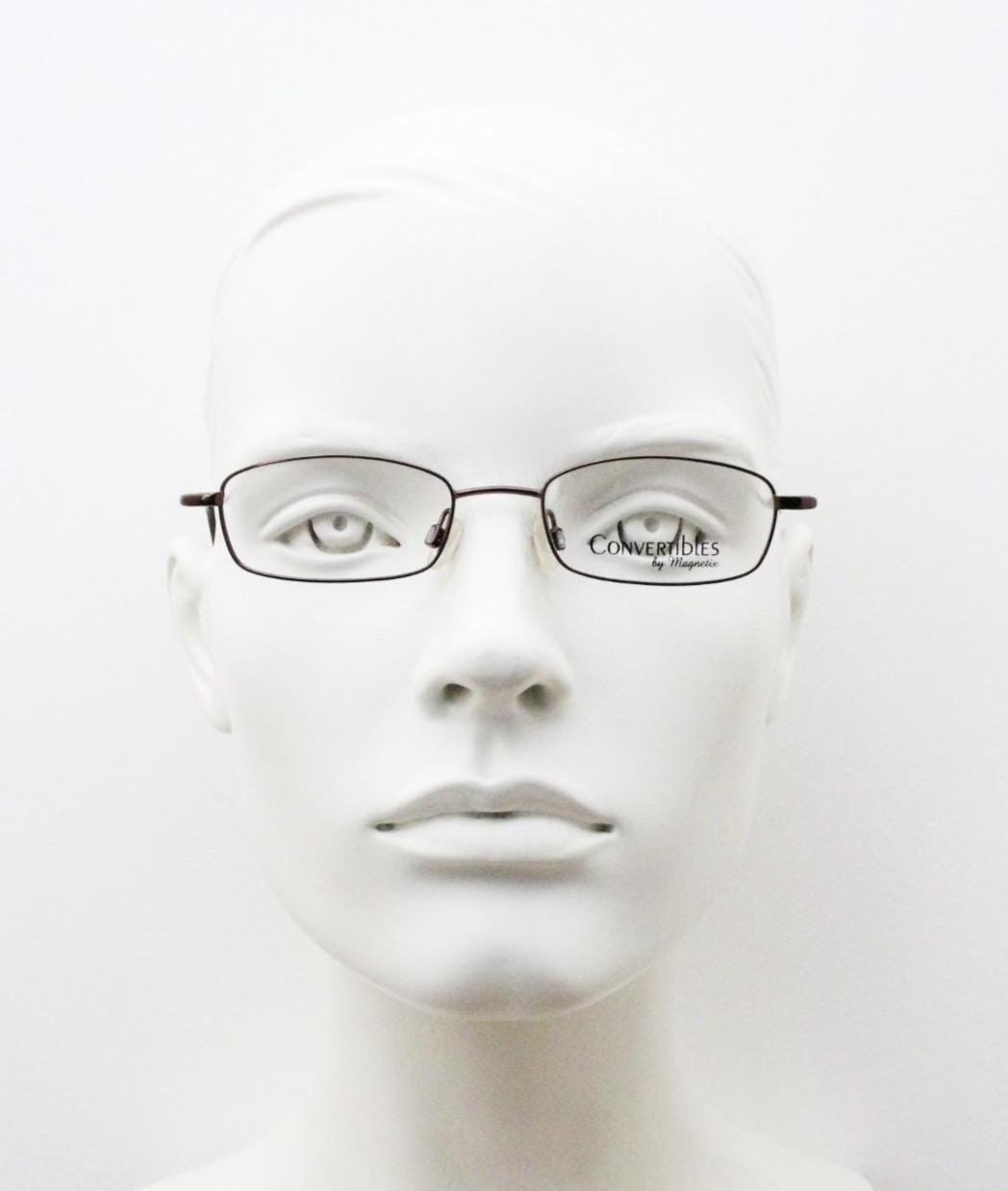 90s vintage small rectangular eye glasses by Convertibles with magnetic clip on sunglasses. Optical frame. Prescription RX spectacles. NOS