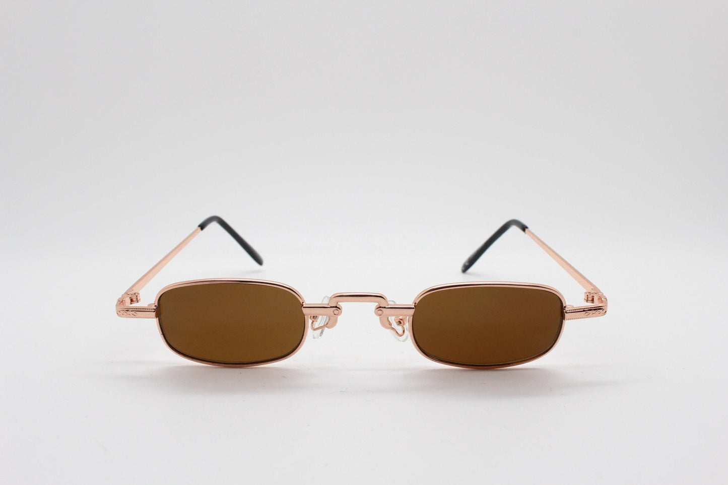 90s vintage small rectangular sunglasses. Imposing minimal gold metal victorian style frame with black lenses. Steampunk. Unused BNWT