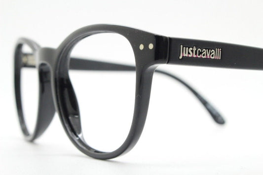 Just Cavalli vintage round eye glasses. Black gloss acetate optical frames with keyhole bridge. Prescription RX spectacles