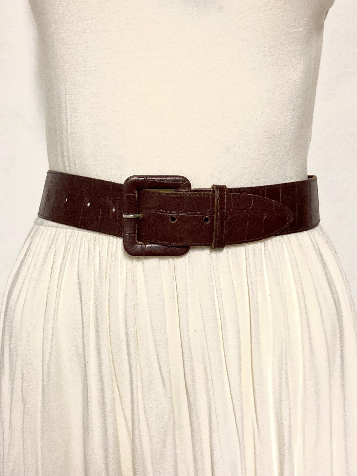 80s vintage womens dress or jeans belt with covered buckle by Astor. Genuine embossed leather made to look like crocodile. Made in Germany