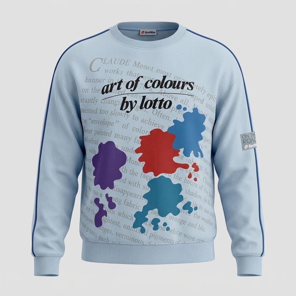 Vintage 80s blue sweatshirt by Lotto with 'art of colours' paint splash graphic. Made in Italy.