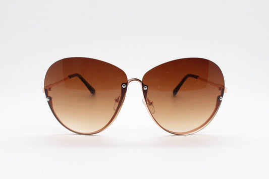 Y2K vintage large rimless sunglasses. Women's 70s style half frame design with graduating brown lenses and gold arms. 2000s BNWT