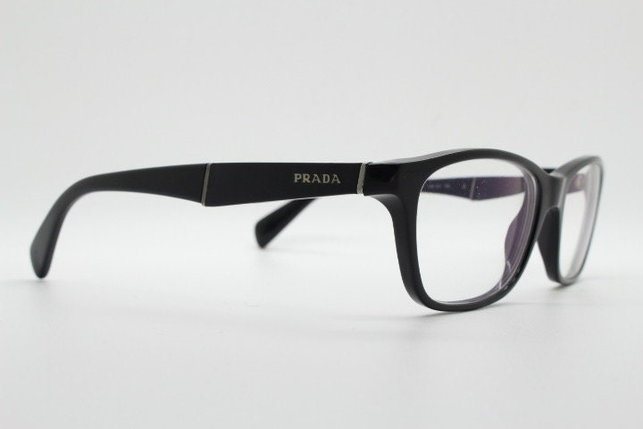 Prada eye glasses model VPR 14P made in Italy. Black acetate matt and gloss finish optical frames. Prescription eyeglasses. RX spectacles