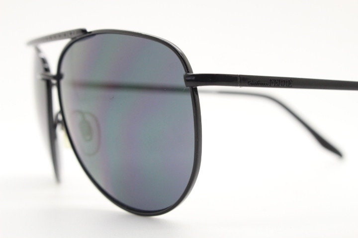 Gianfranco Ferre vintage teardrop aviator sunglasses made in Italy. Black gloss frame mens pilot aviators. Y2K New Old Stock