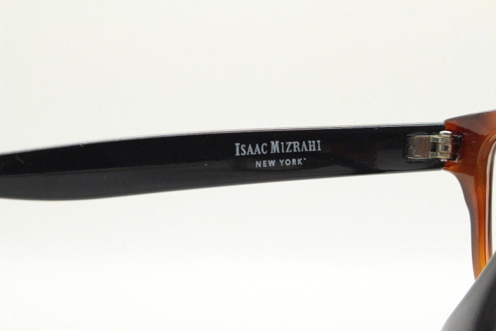 Isaac Mizrahi vintage rectangular eye glasses. Tortoise optical frames with contrasting black arms. Prescription RX. NOS spectacles