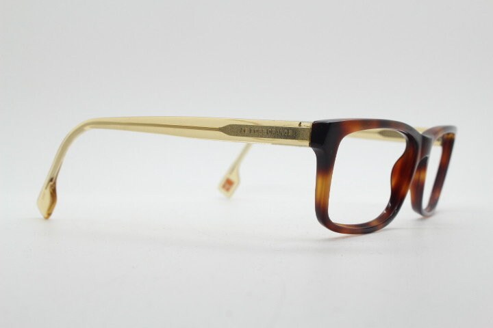 Hugo Boss rectangular glasses. Mottled brown acetate optical frames with transparent arms. Prescription eyeglasses. RX Spectacles