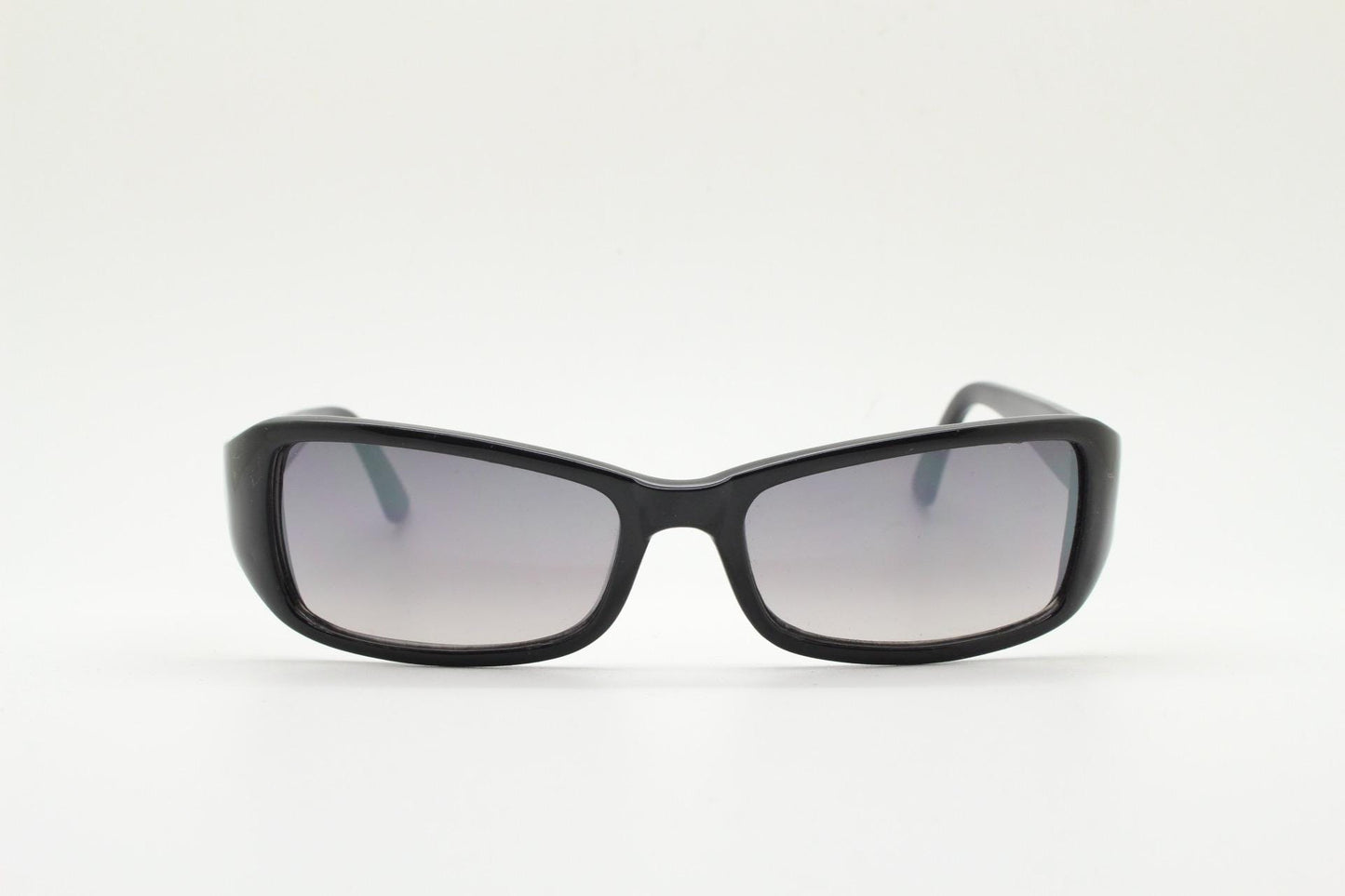 90s vintage rectangular curved wraparound sunglasses. Womens aerodynamic quality black acetate cat eye frame. Minimal shield design. NOS