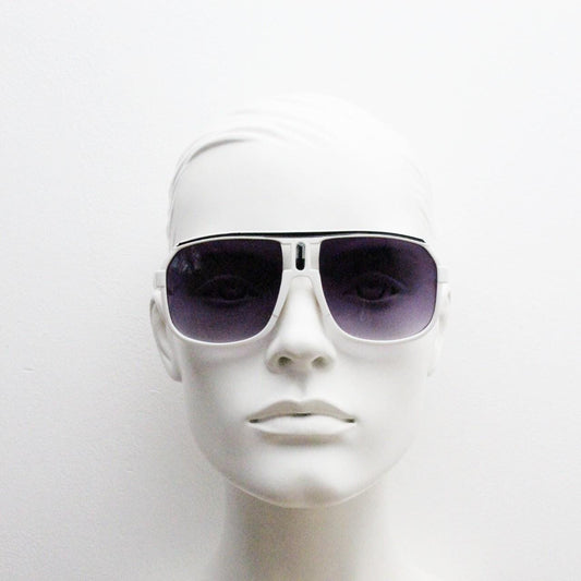 Y2K vintage square aviator sunglasses. 2000's ice white frame with graduating black lenses and stripe brow detail. 80s design NOS aviators