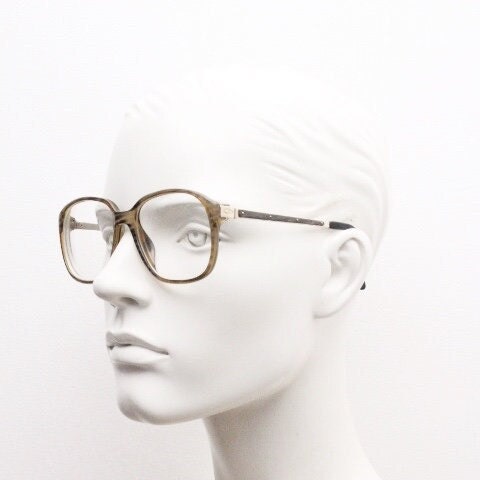 Christian Dior 70s vintage square eye glasses. Transparent mottled brown optical frame with gold and enamel arms. Mens Prescription RX