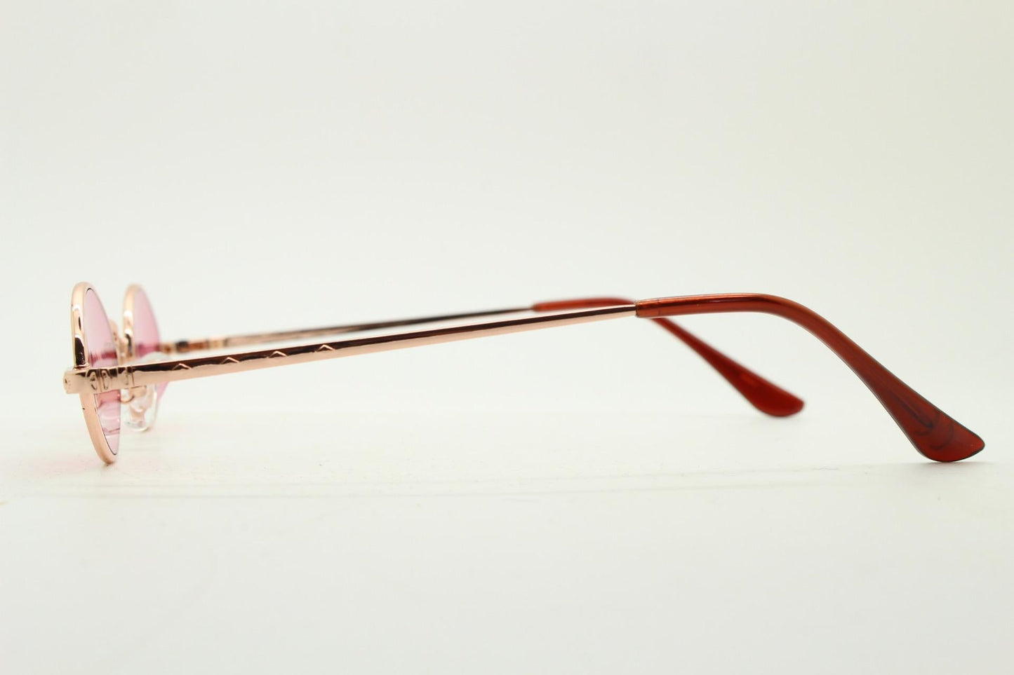 90s vintage small oval sunglasses. Imposing minimal rose gold metal victorian style frame with shocking pink lenses. Steampunk. BNWT
