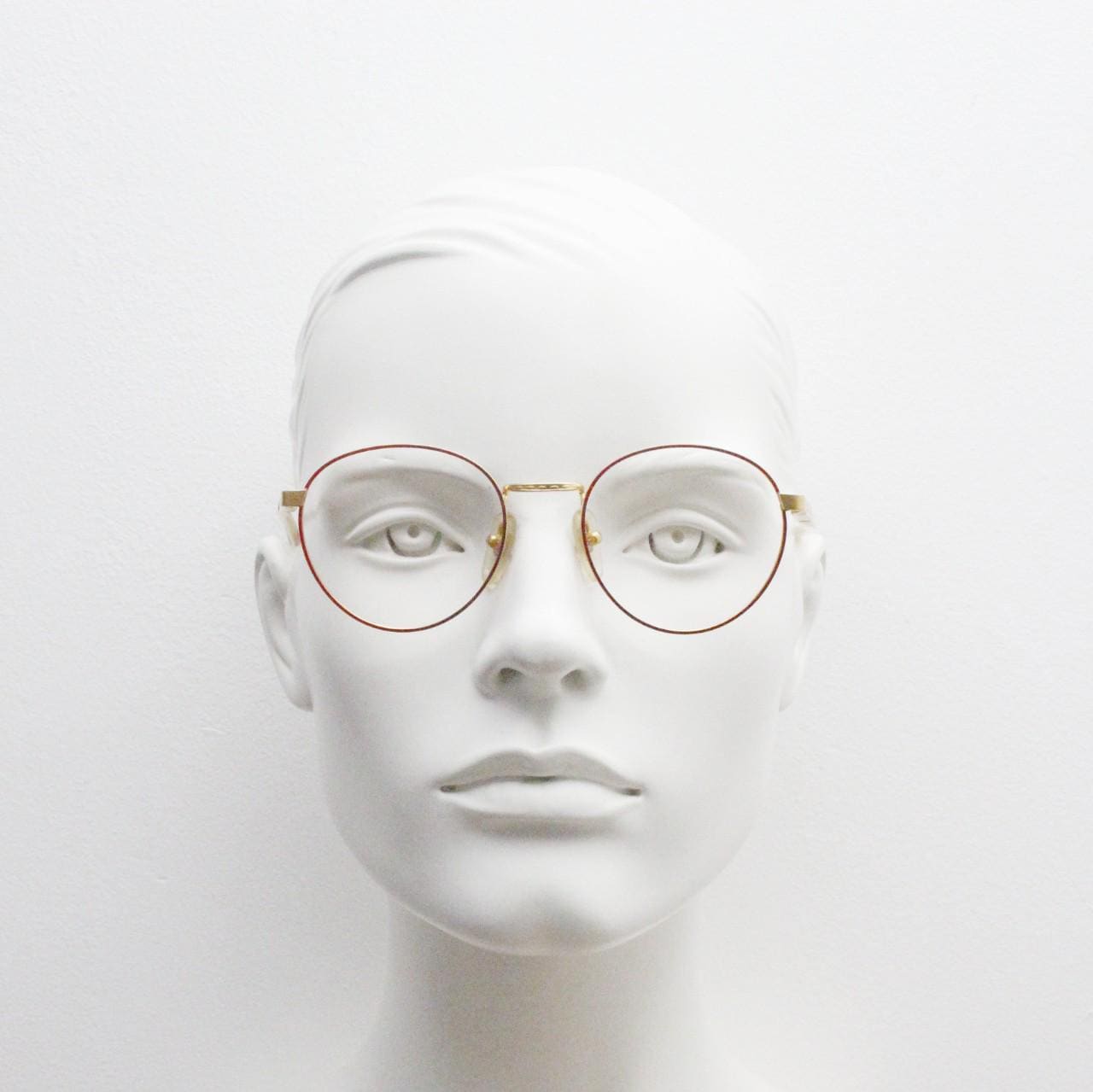 Lozza 90s vintage round panto eye glasses hand made in Italy. Bright metallic red and gold optical frames. Prescription eyeglasses. RX