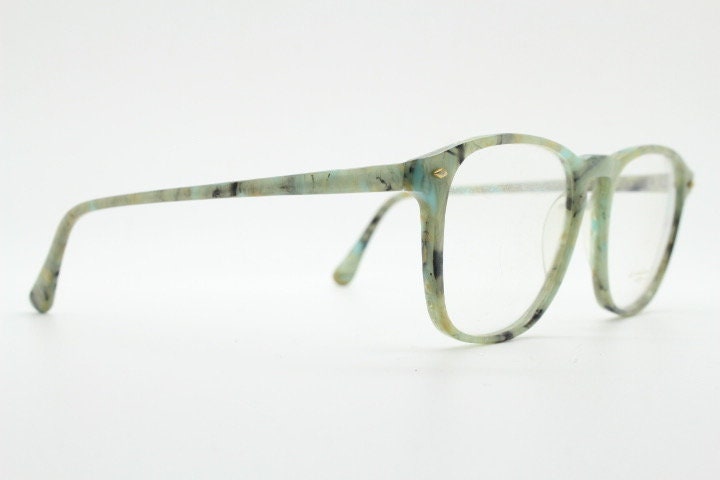 Collezione Azzurro vintage square eye glasses. Authentic 80s lime green marbled acetate optical frame. Prescription RX eyeglasses