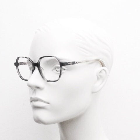Furla hexagon eye glasses. Grey \ clear marbled acetate optical frame with transparent arms. Vintage prescription RX spectacles. RRP 135 GBP