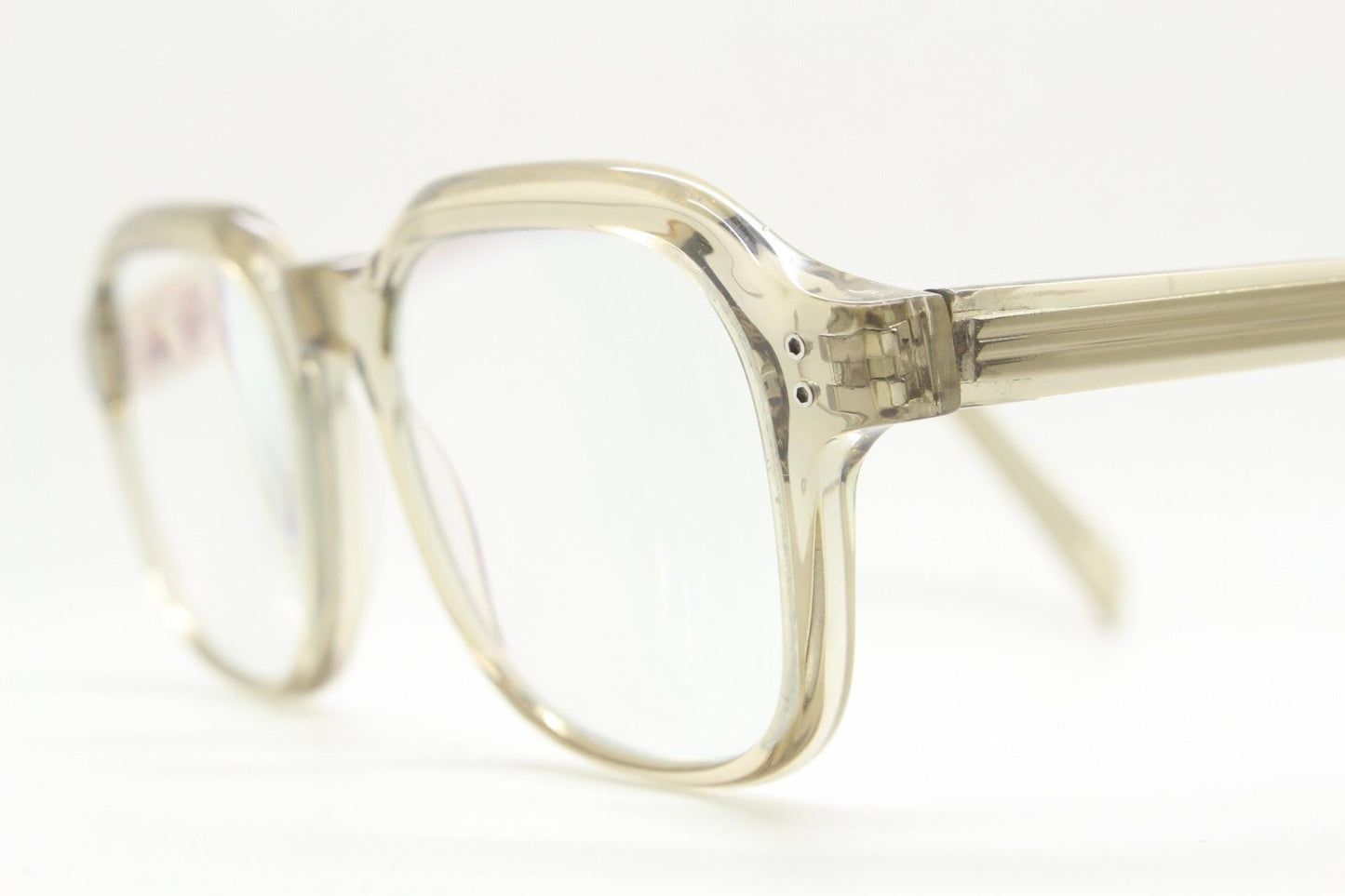 Square chunky eye glasses in high quality transparent grey gloss acetate. Optical frames. Prescription eyeglasses. Vintage. RX spectacles