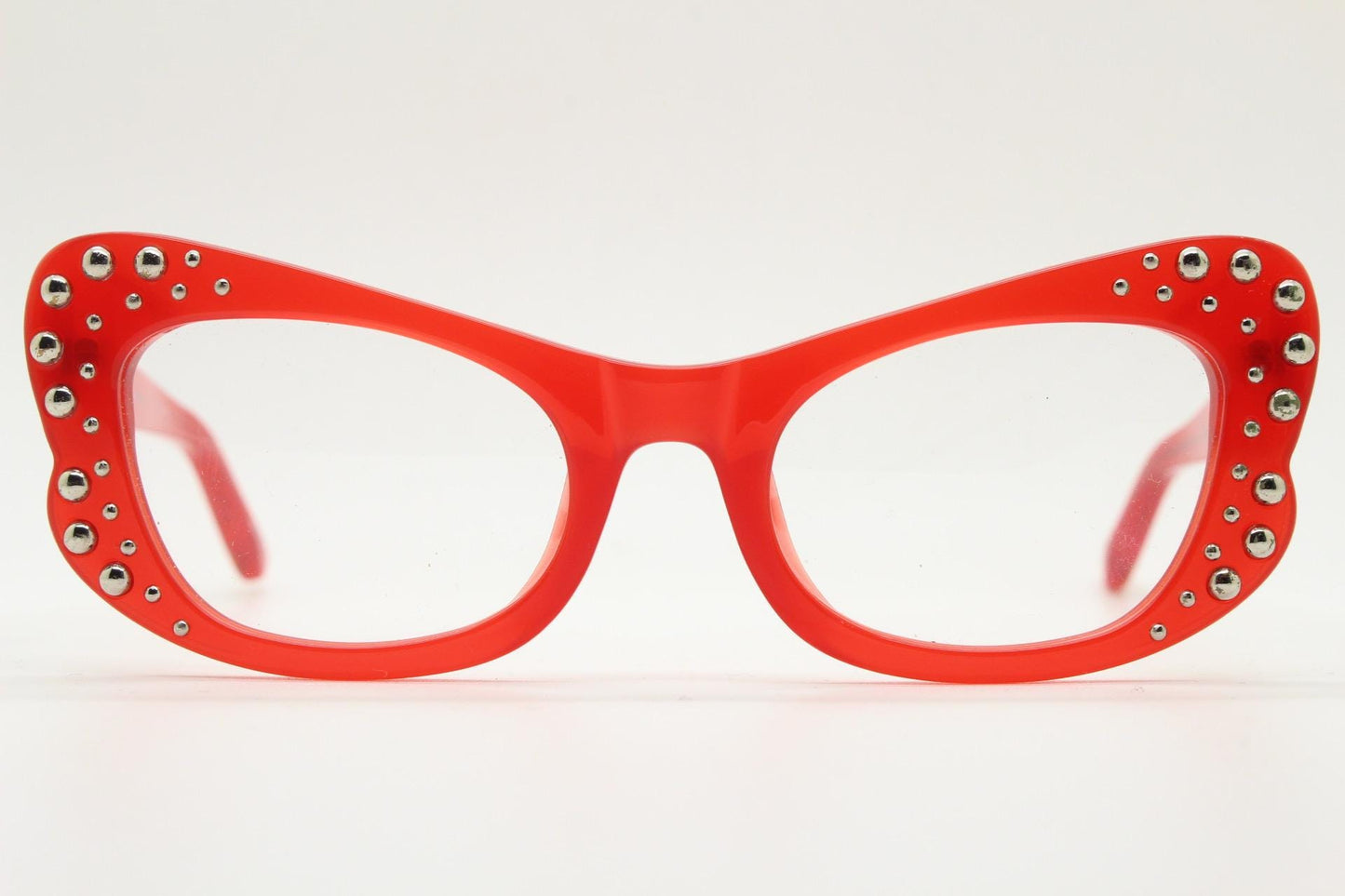 Agent Provocateur cat eye glasses made in Japan  Linda Farrow. Studded red optical frame. Luxe Gallery Projects. Vintage. NOS Full Set