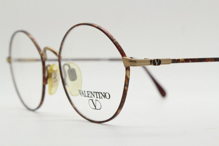 Valentino 90s vintage round panto eye glasses made in Italy. Brushed bronze optical frames with metallic matt tortoise. Prescription RX