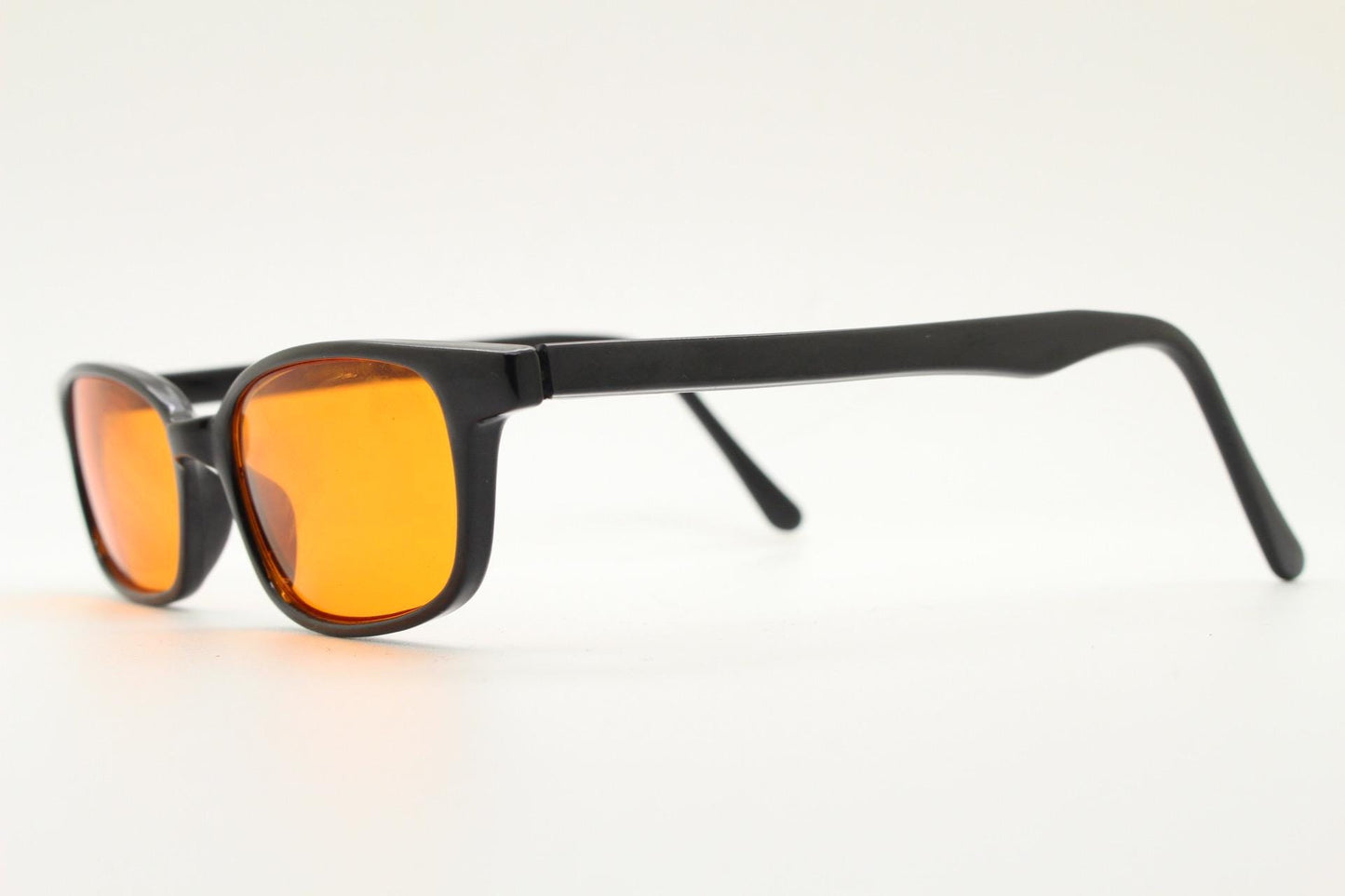 80s vintage rectangular sunglasses. Slim low profile plain black gloss frame with blazing orange lenses. Y2K 2000s. BNWT  NOS