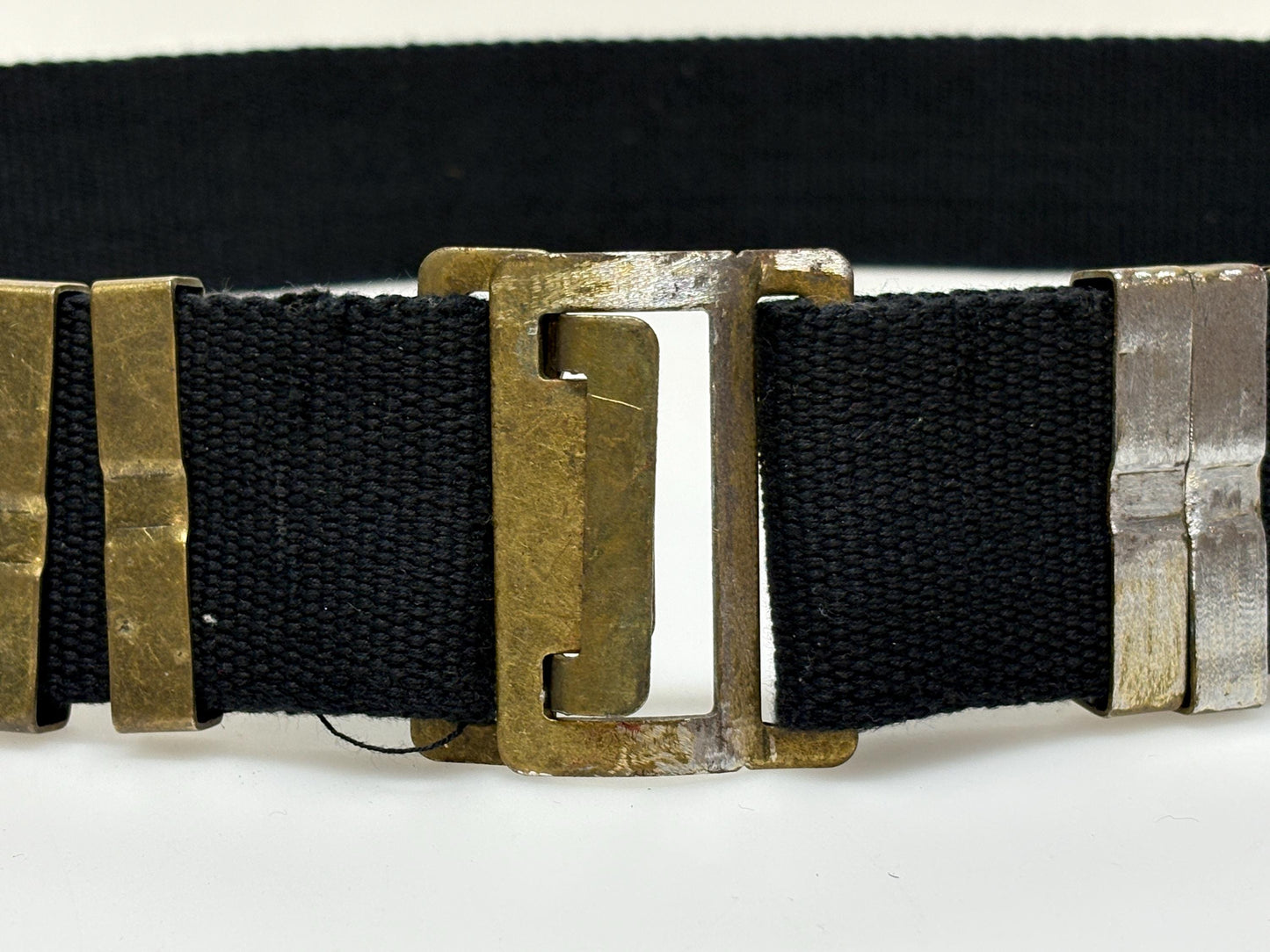 90s vintage army webbing bullet belt. Thick black canvas with distressed metal hardware. Fully adjustable. Bullets incl. Hunting. Webbing