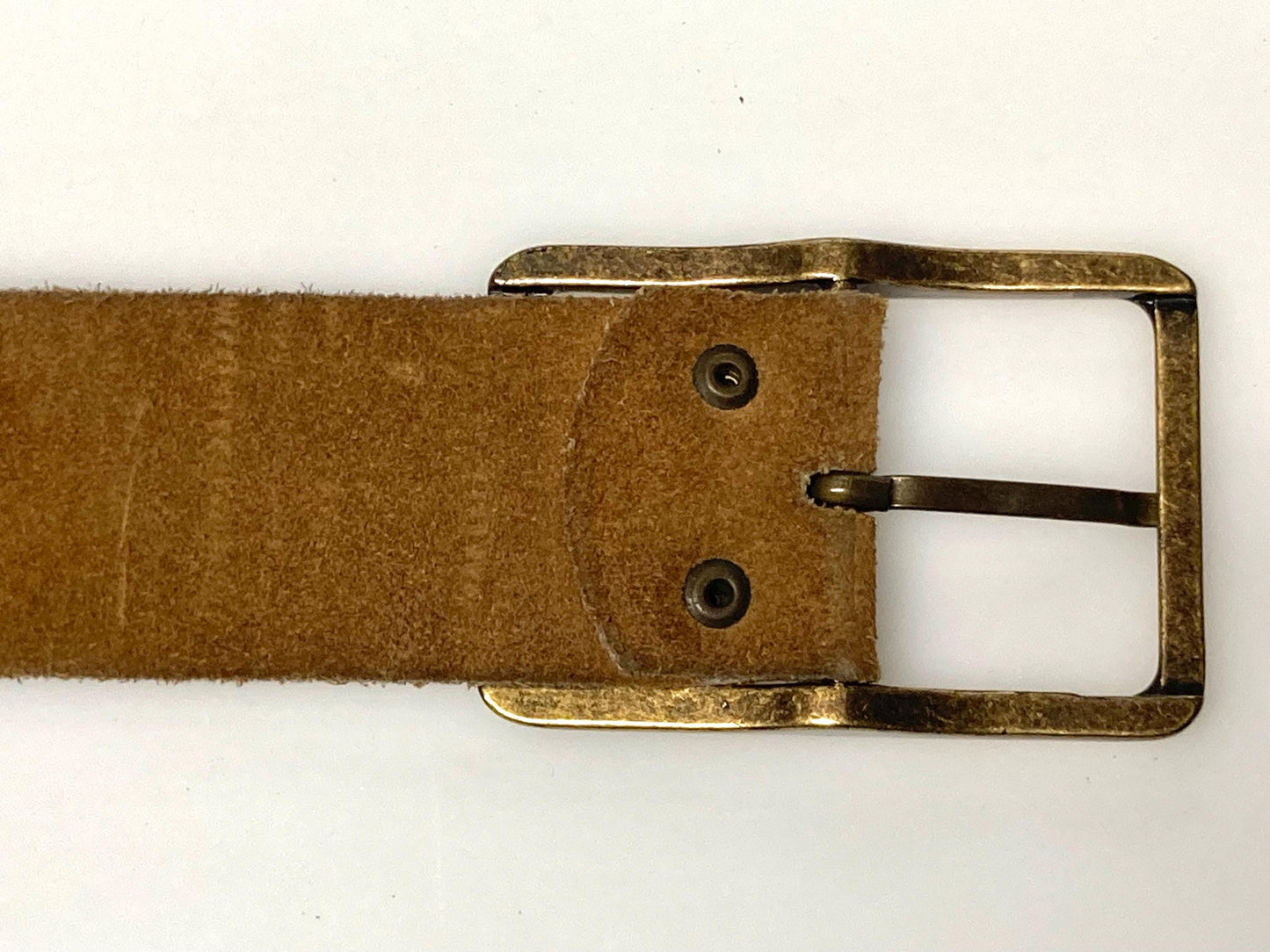 60s vintage thick brown suede 2" belt with large brass buckle. Made from genuine supple cowhide leather for jeans or trousers. Mens. Hippy